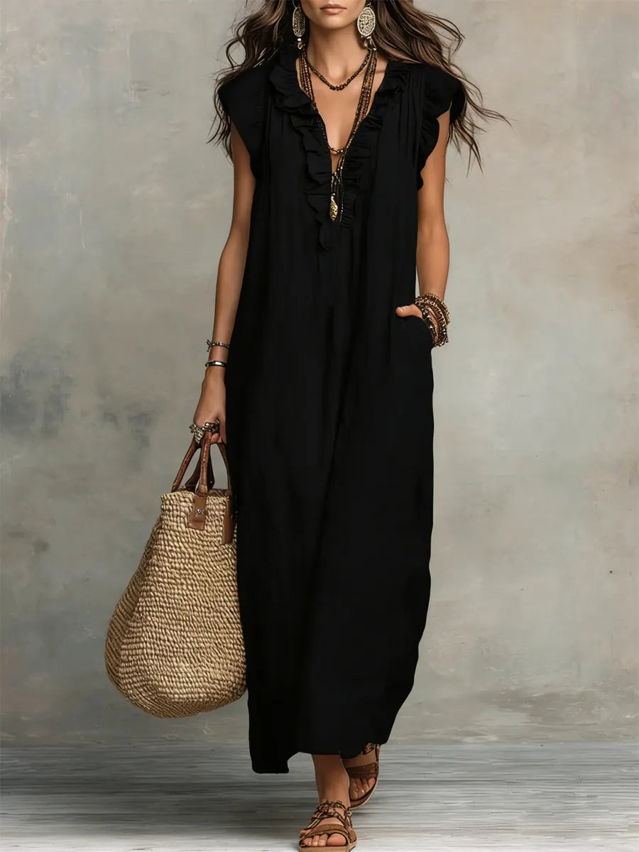 Francine | Women's Ruffle Sleeveless Maxi Dress - Green - Image 5