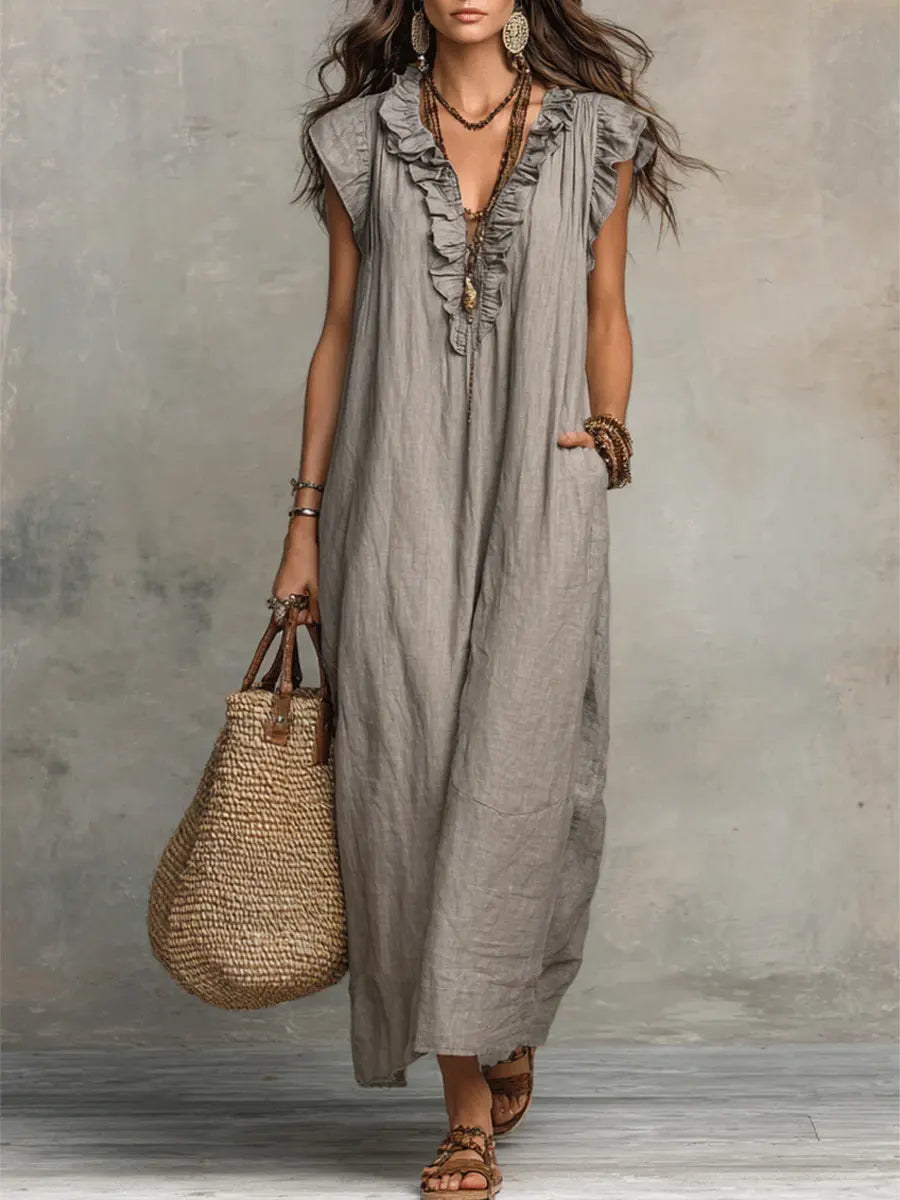 Francine | Women's Ruffle Sleeveless Maxi Dress - Green - Image 6