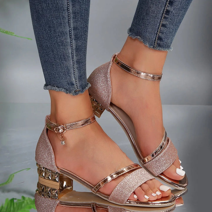 Freya | Women's Ankle Strap Block Heel Sandals - Black - Image 4