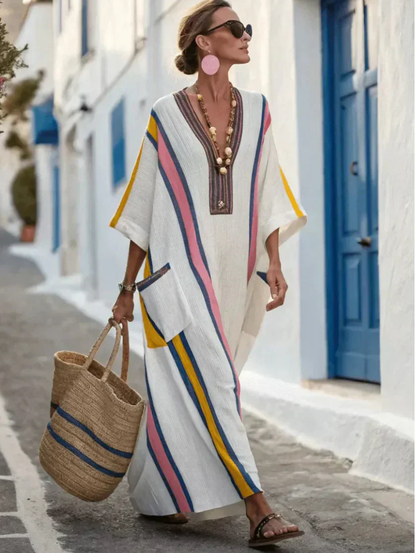 Freya | Women's V Neck Pocket Maxi Dress - White - Image 5