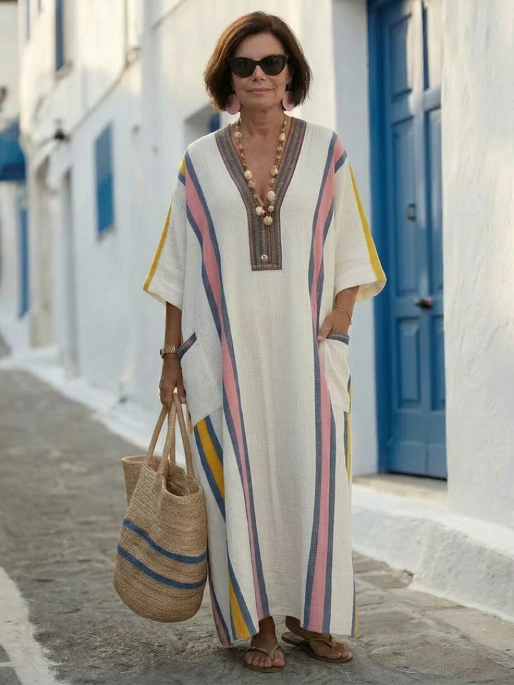 Freya | Women's V Neck Pocket Maxi Dress - White - Image 6
