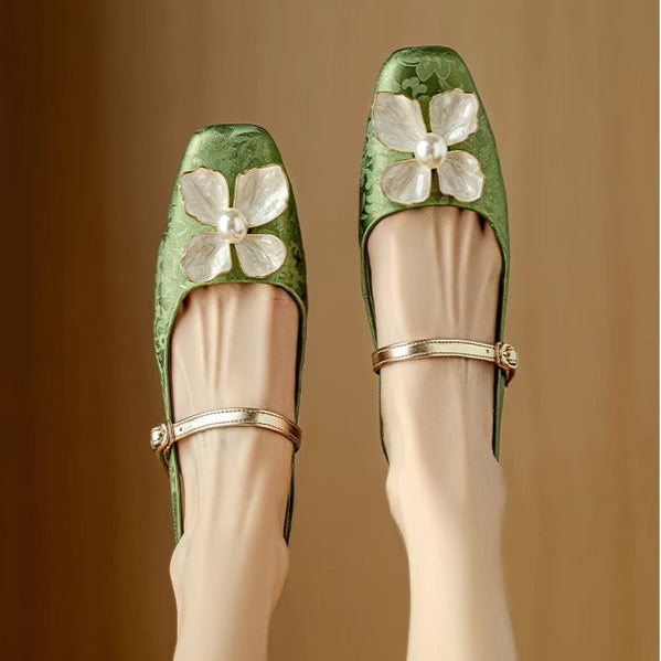 Florine | Women's Floral Slingback Pumps Square Toe Block Heel Shoes