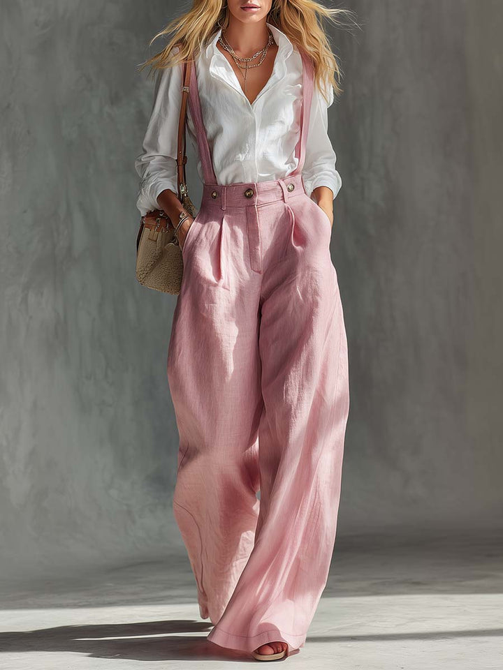 Gwendolyn | Women's Wide Leg Suspender Overalls - Pink - Image 1
