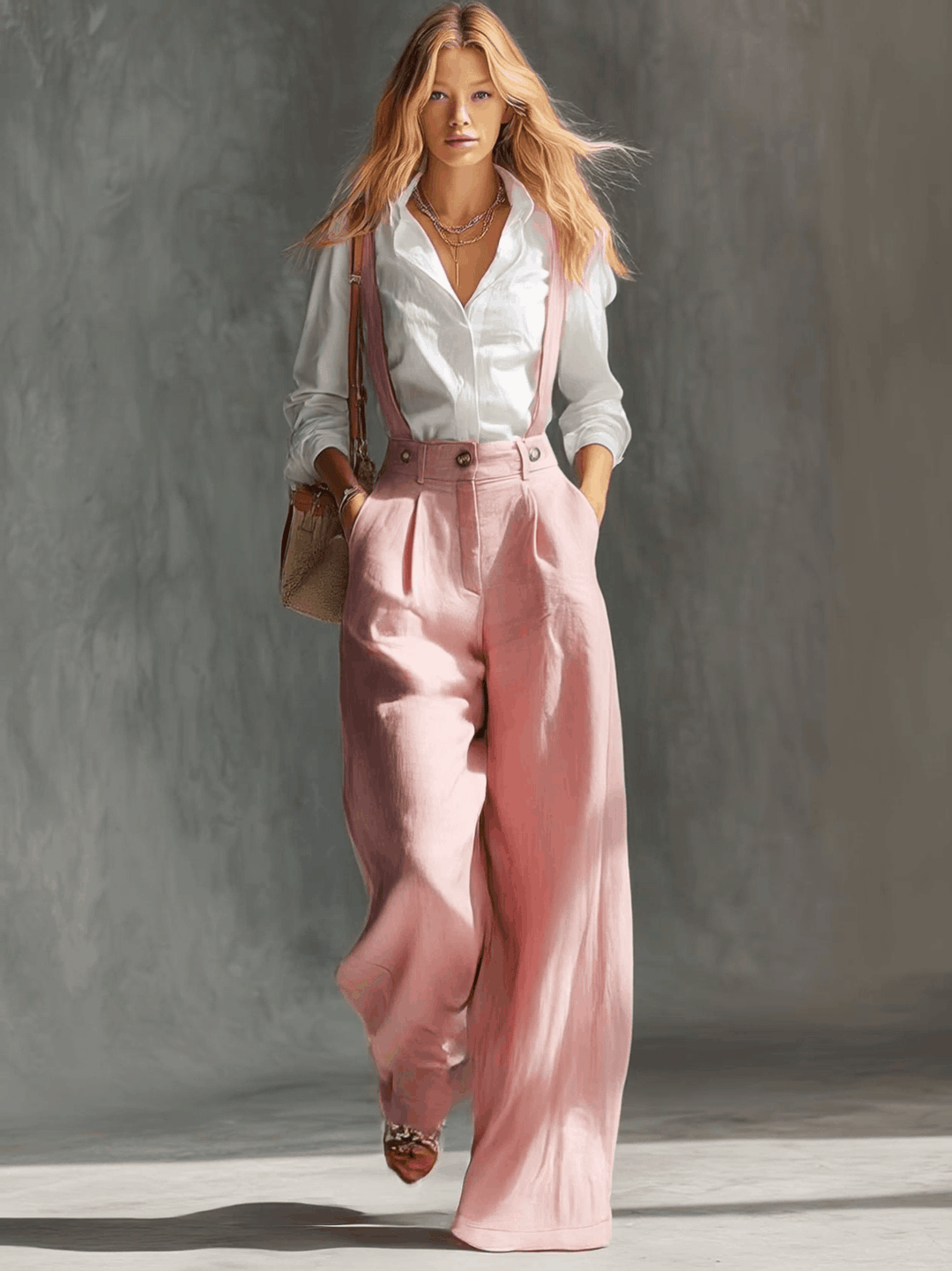 Gwendolyn | Women's Wide Leg Suspender Overalls - Pink - Image 2