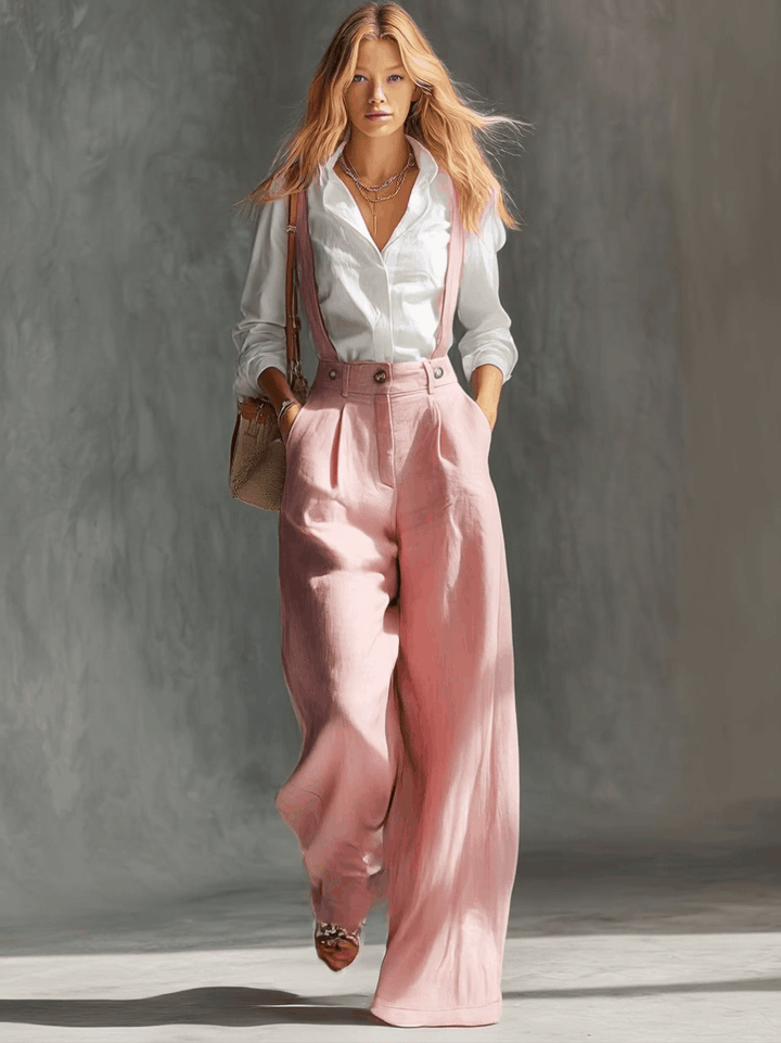 Gwendolyn | Women's Wide Leg Suspender Overalls - Pink - Image 2