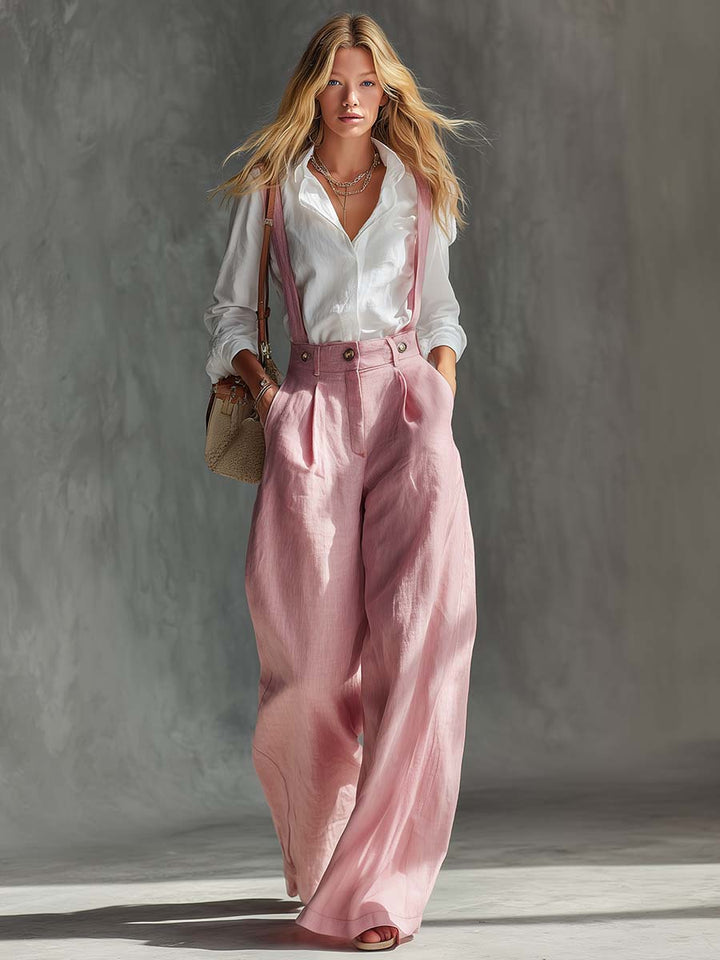 Gwendolyn | Women's Wide Leg Suspender Overalls - Pink - Image 3