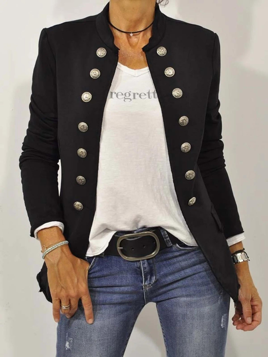 Harlow | Women's Double Breasted Military Blazer - Black - Image 1