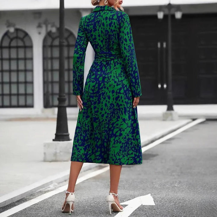 Valentina | Women's Abstract Print Button Down Belted Midi Shirt Dress