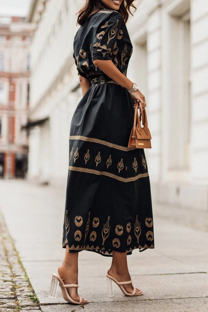 Savannah | Women's Boho Print Belted Midi Dress