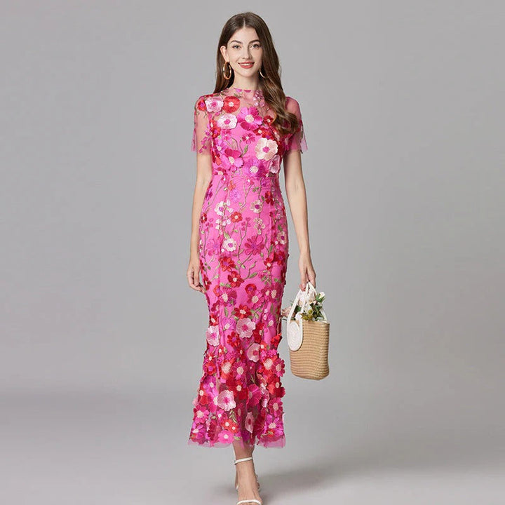 Aurelia | Women's 3D Floral Appliqué Sheer Mesh Sleeveless Maxi Dress