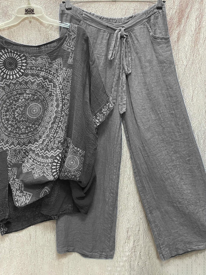 Zahara | Women's Mandala Print Top & Wide Leg Pants Co-Ord Set