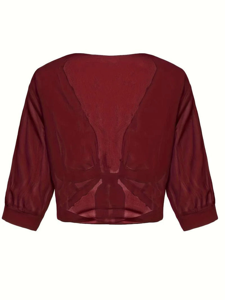 Brisa | Women's Tie Front Sheer Blouse Open Front 3/4 Sleeve Top