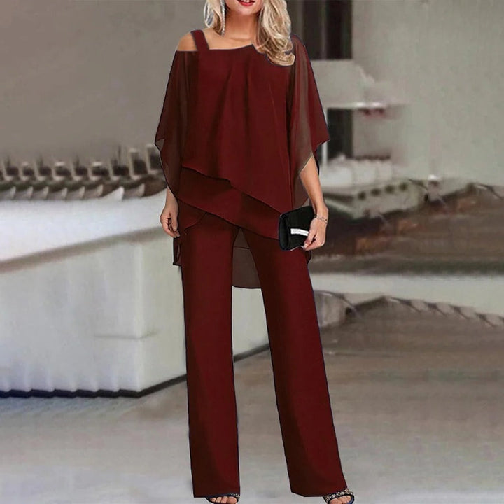 Celeste | Women's Cold Shoulder Chiffon Overlay Wide Leg Jumpsuit