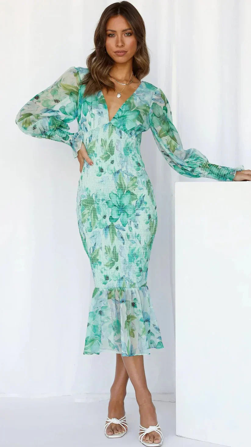 Gabrielle | Women's Floral Flowy Draped Dress Evening