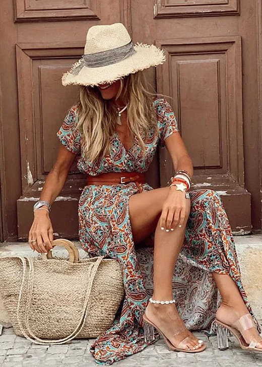 Justine™ | Airy Boho Maxi Dress With Matching Belt