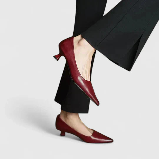 Vera | Women's Pointed Toe Slingback Kitten Heels in Burgundy