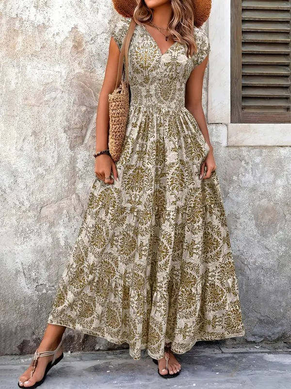 Sienna | Women's Smocked Boho Print Tiered Maxi Dress