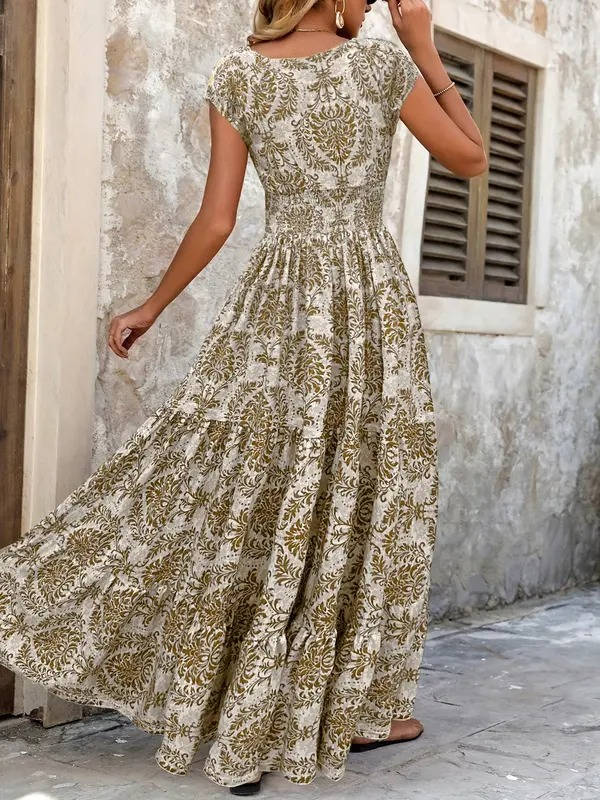 Sienna | Women's Smocked Boho Print Tiered Maxi Dress