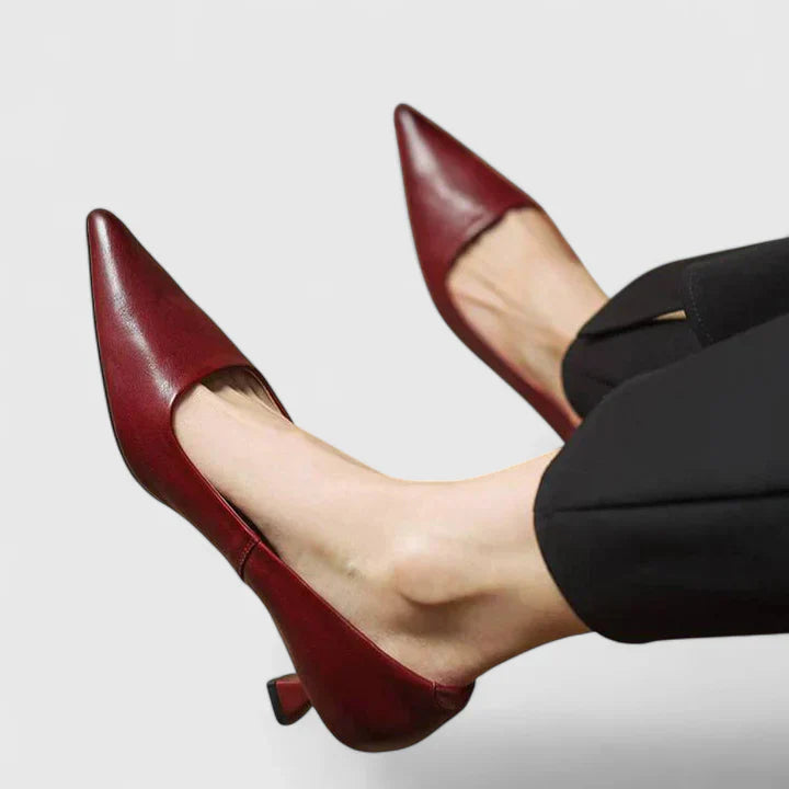 Vera | Women's Pointed Toe Slingback Kitten Heels in Burgundy