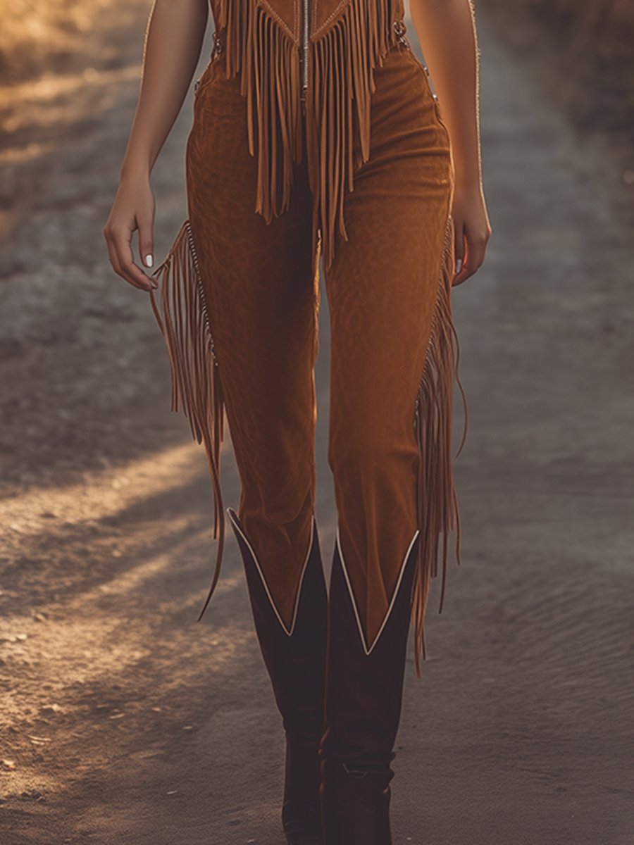 Imogen | Women's Fringe Western Jumpsuit - Brown - Image 5
