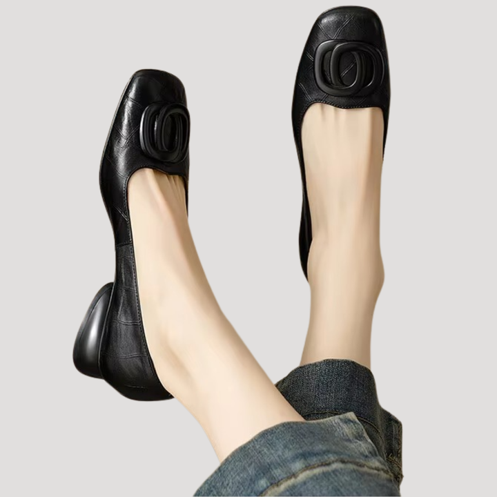 Imogen | Women's Square Toe Slip On Flat Shoes - Black - Image 1
