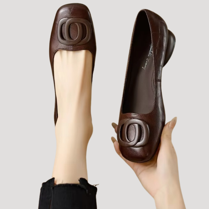 Imogen | Women's Square Toe Slip On Flat Shoes - Black - Image 2