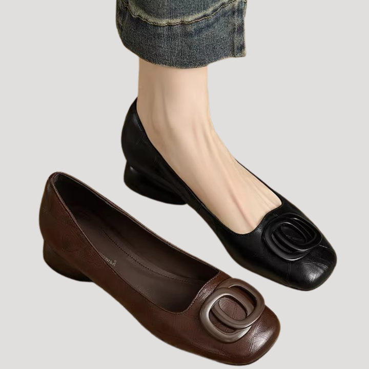 Imogen | Women's Square Toe Slip On Flat Shoes - Black - Image 5