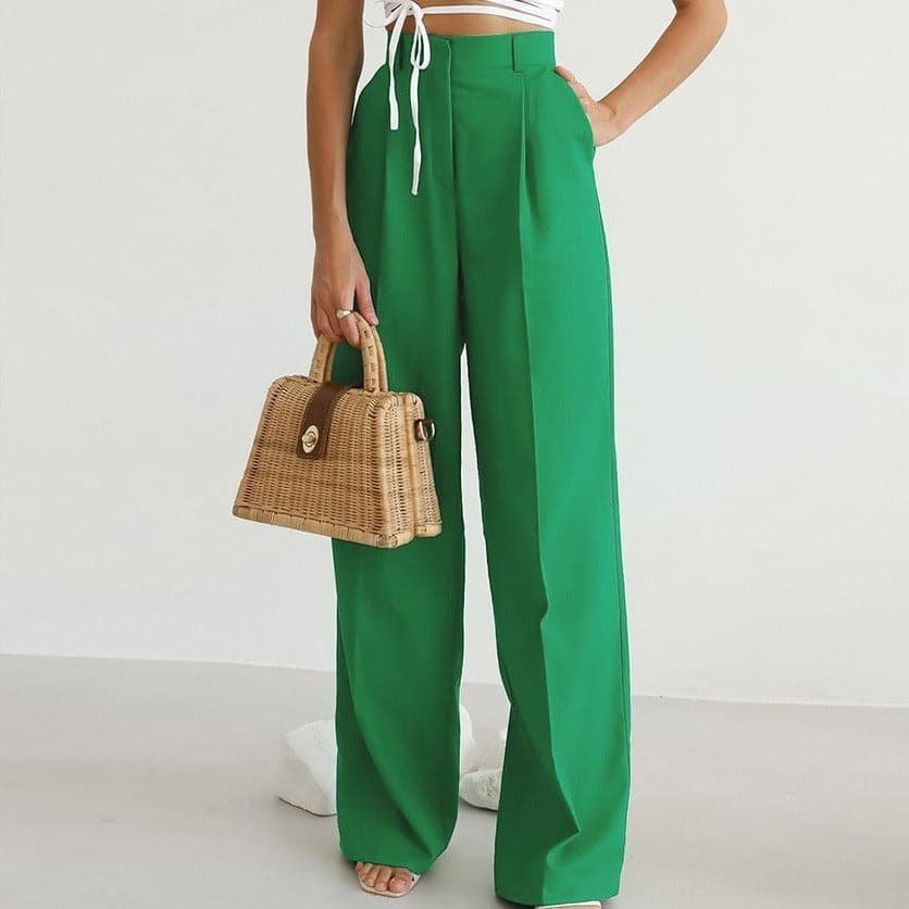 Iris | Women's High Waisted Wide Leg Pants - Green - Image 1
