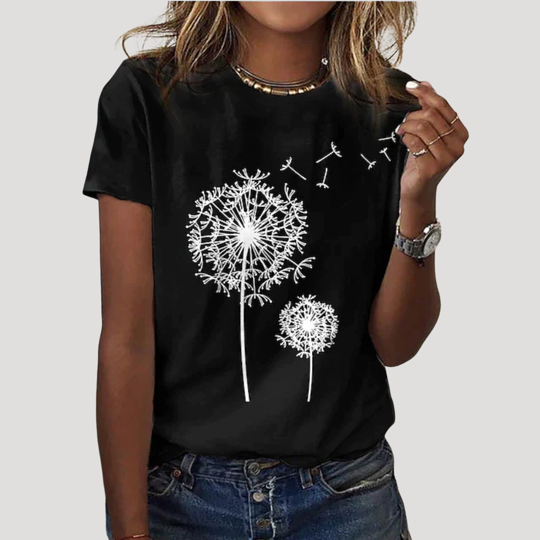 Isadora | Women's Dandelion Graphic Short Sleeve Tee - Black - Image 1