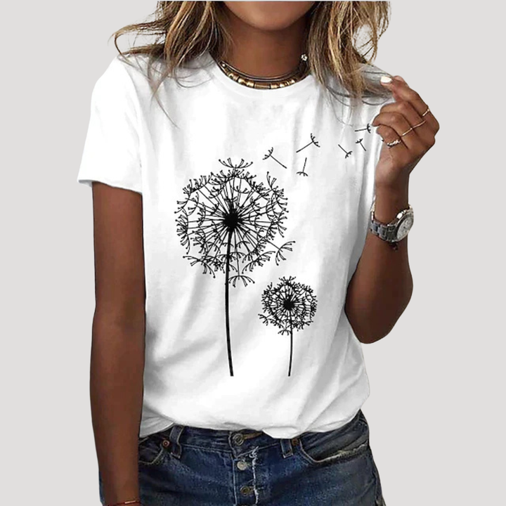 Isadora | Women's Dandelion Graphic Short Sleeve Tee - Black - Image 2