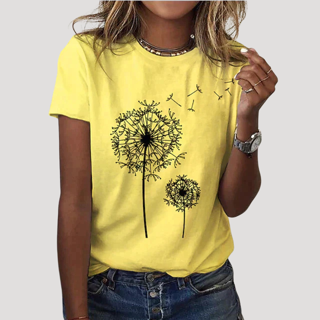 Isadora | Women's Dandelion Graphic Short Sleeve Tee - Black - Image 3