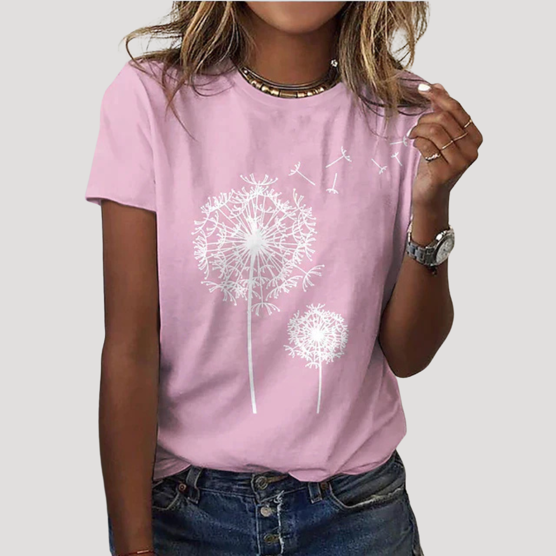Isadora | Women's Dandelion Graphic Short Sleeve Tee - Black - Image 4