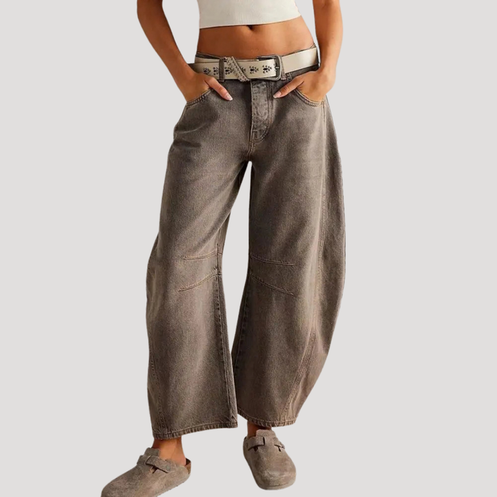 Isadora | Women's Leopard Print Barrel Leg Wide Jeans - Brown - Image 10