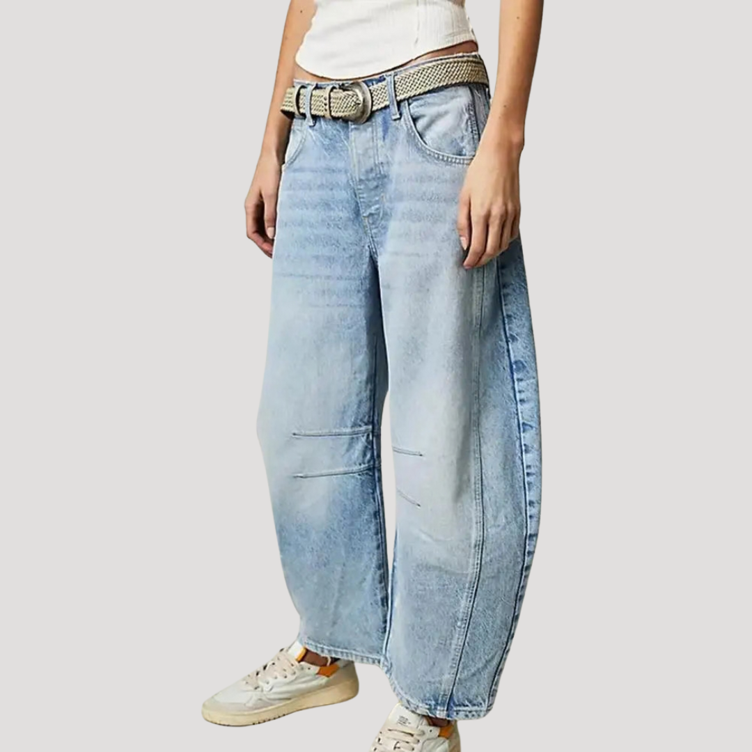 Isadora | Women's Leopard Print Barrel Leg Wide Jeans - Brown - Image 11