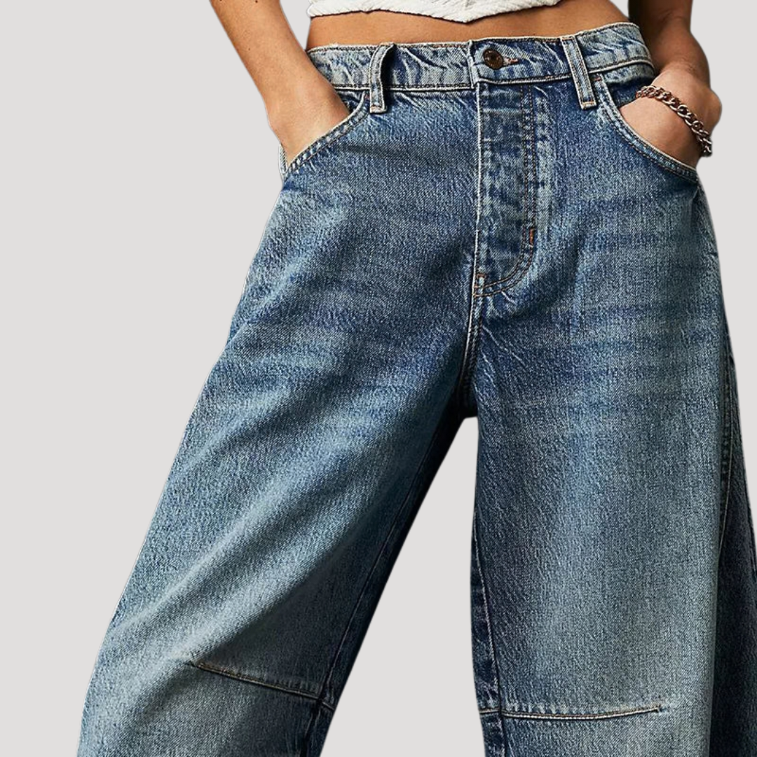 Isadora | Women's Leopard Print Barrel Leg Wide Jeans - Brown - Image 7