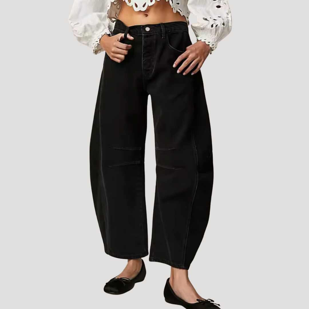 Isadora | Women's Leopard Print Barrel Leg Wide Jeans - Brown - Image 8