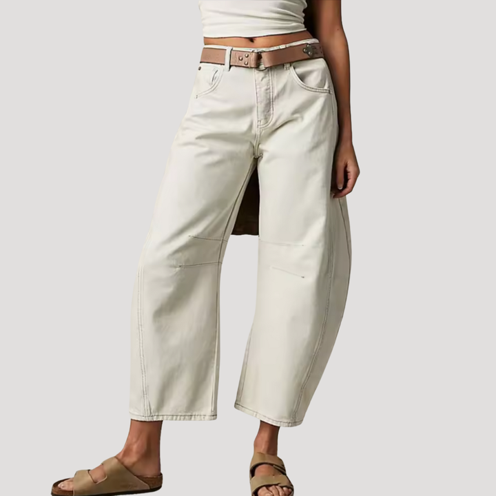 Isadora | Women's Leopard Print Barrel Leg Wide Jeans - Brown - Image 9