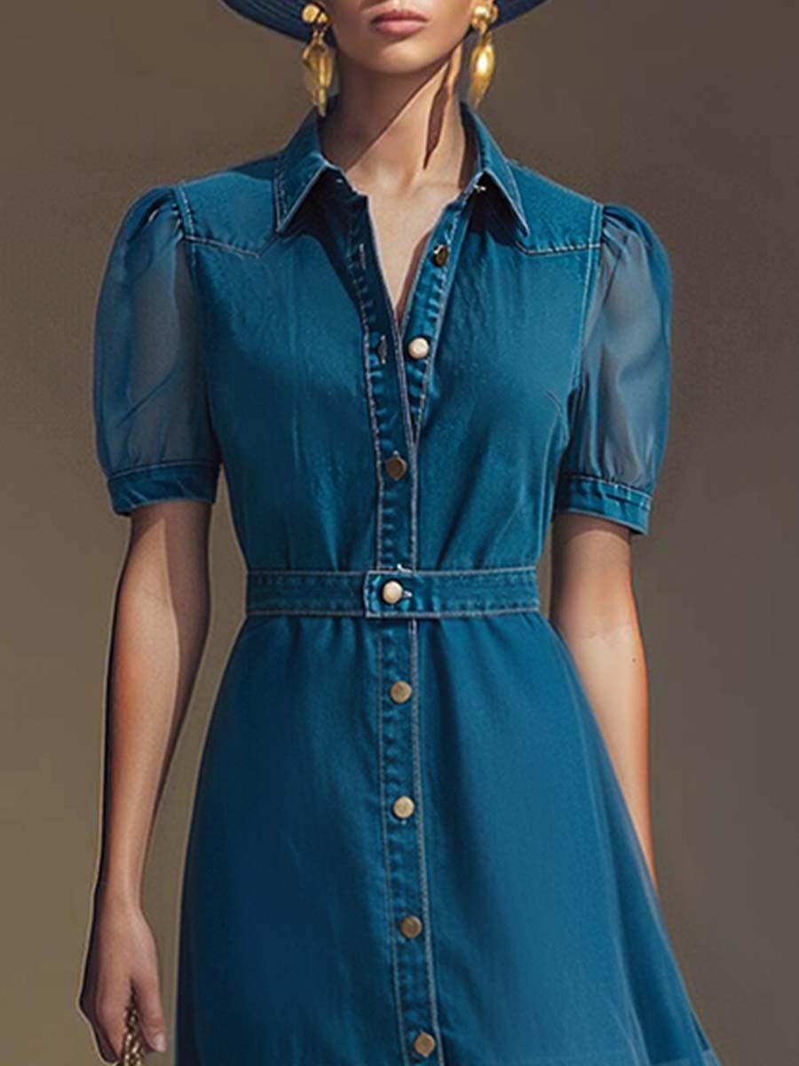 Isolde | Women's Button Front V-Neck Maxi Dress - Blue - Image 3