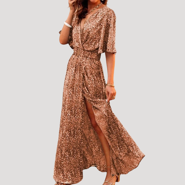 Isolde | Women's Printed Wrap Maxi Dress - Green - Image 3
