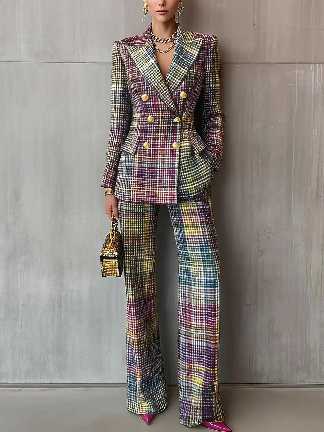 Josephine | Women's Double Breasted Plaid Blazer Suit Set - Image 1