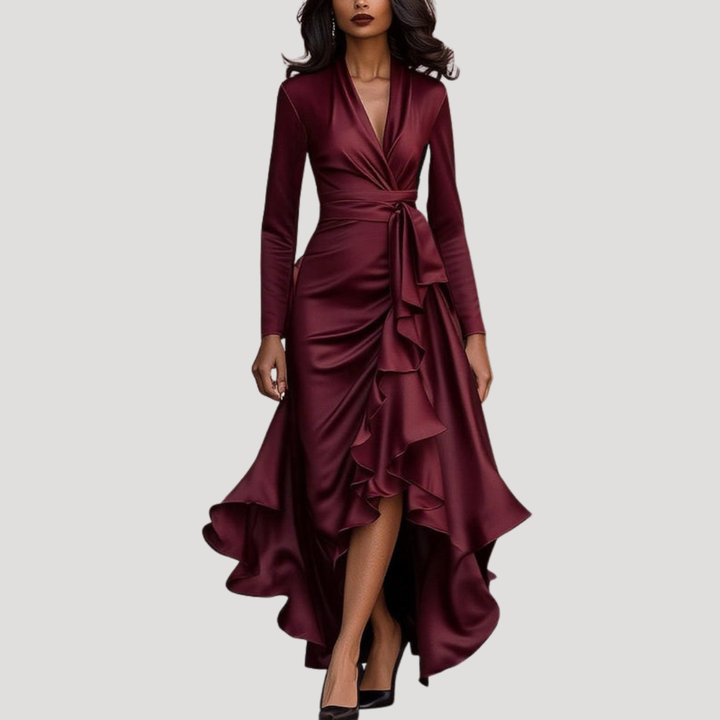 Juliana | Women's Long Sleeve Wrap Evening Dress - Navy - Image 2