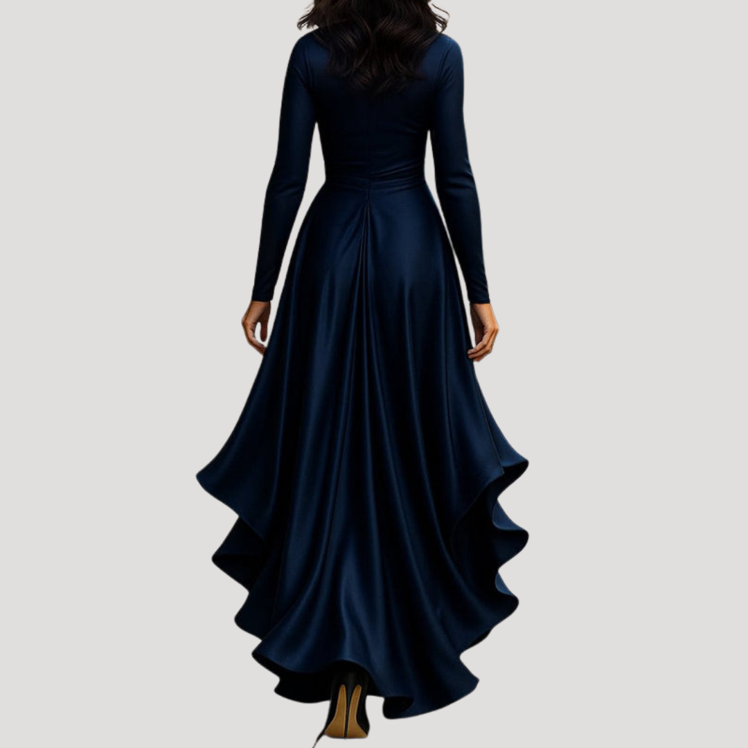 Juliana | Women's Long Sleeve Wrap Evening Dress - Navy - Image 4