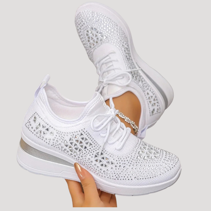 Juliette | Women's Rhinestone Platform Sneakers - White - Image 1