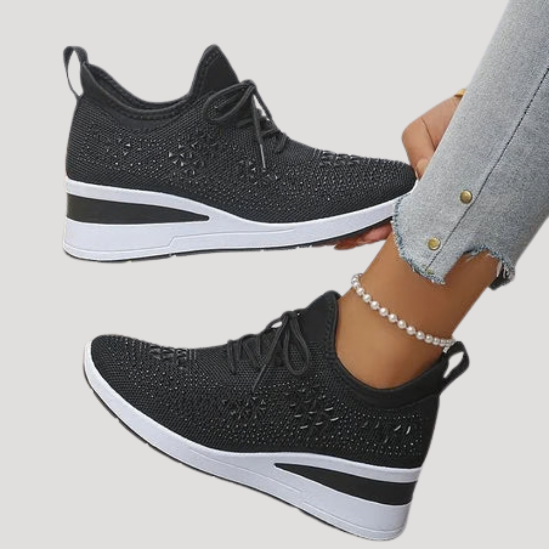 Juliette | Women's Rhinestone Platform Sneakers - White - Image 2
