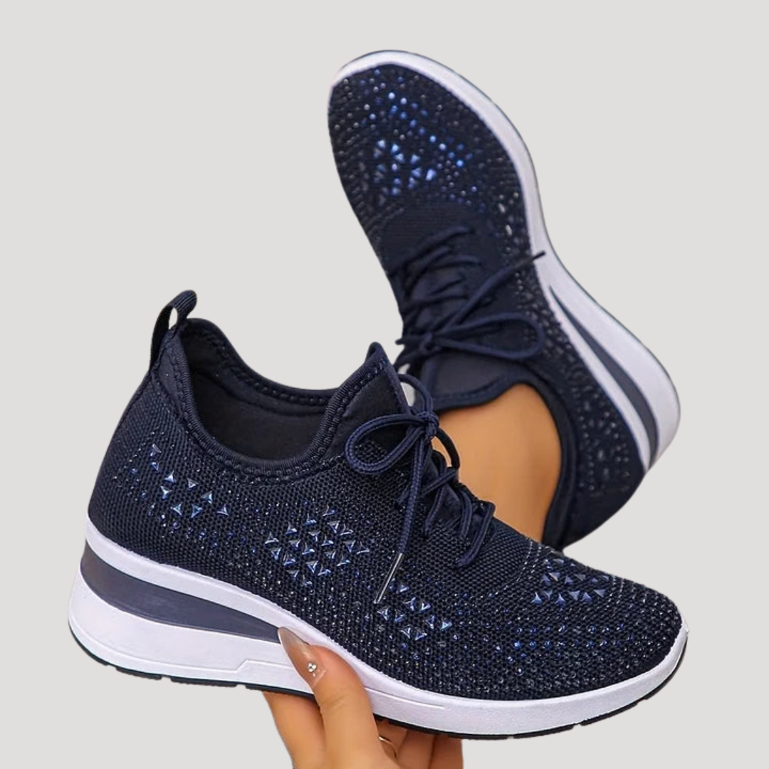 Juliette | Women's Rhinestone Platform Sneakers - White - Image 3