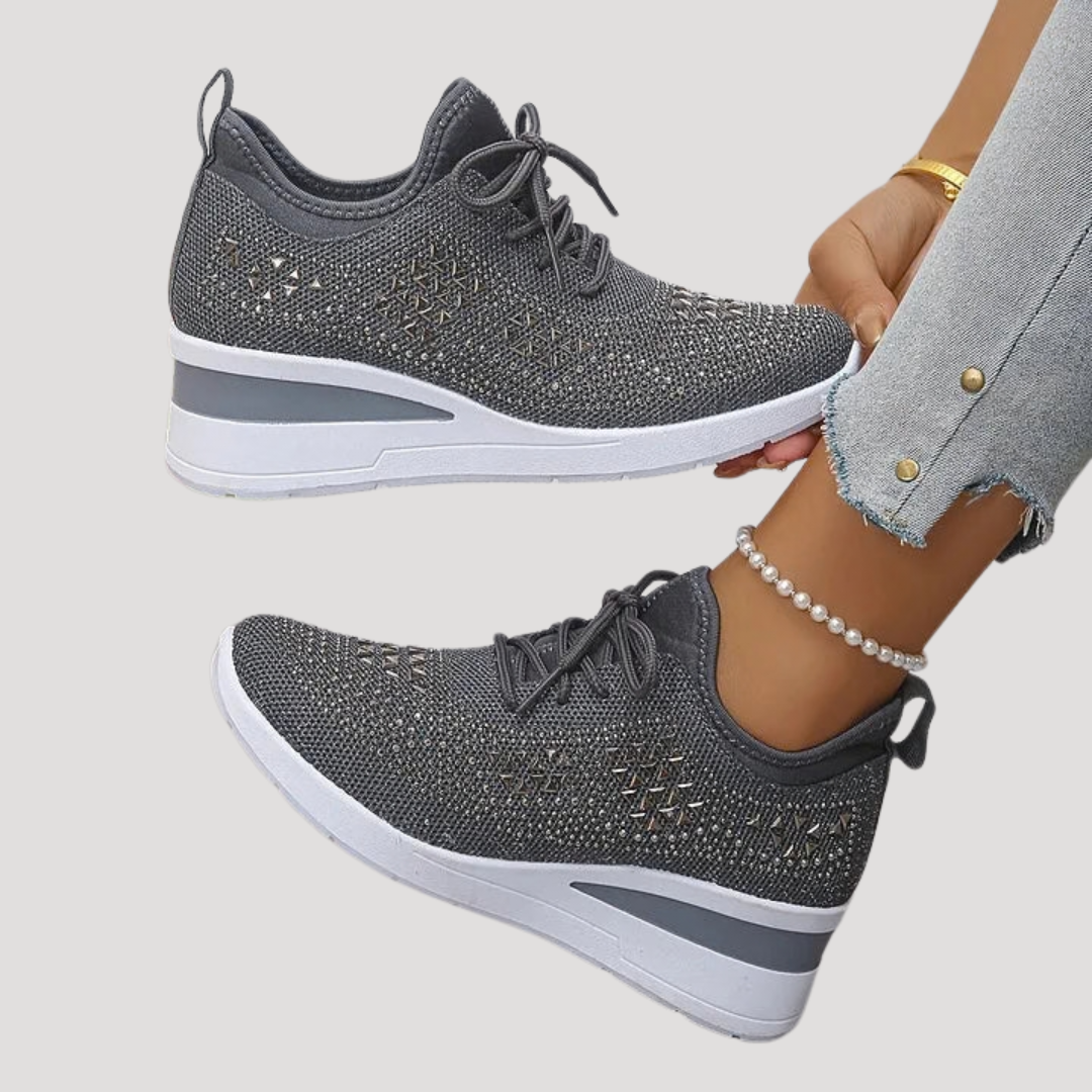 Juliette | Women's Rhinestone Platform Sneakers - White - Image 4