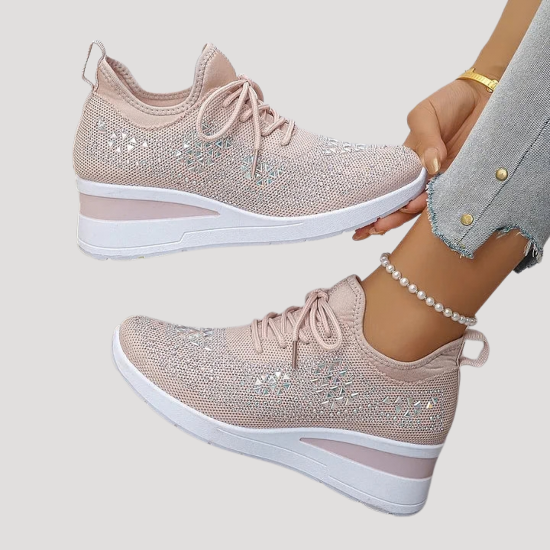 Juliette | Women's Rhinestone Platform Sneakers - White - Image 5