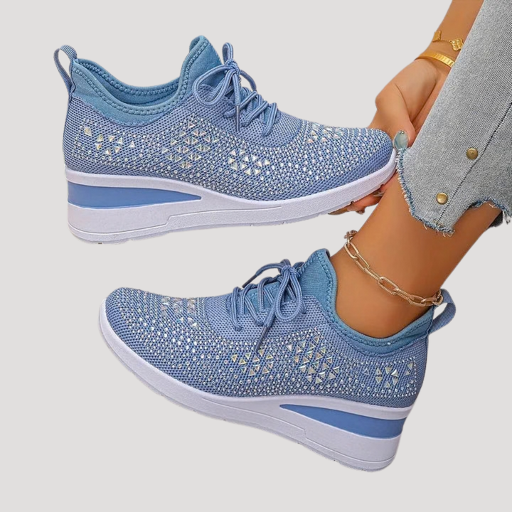 Juliette | Women's Rhinestone Platform Sneakers - White - Image 6