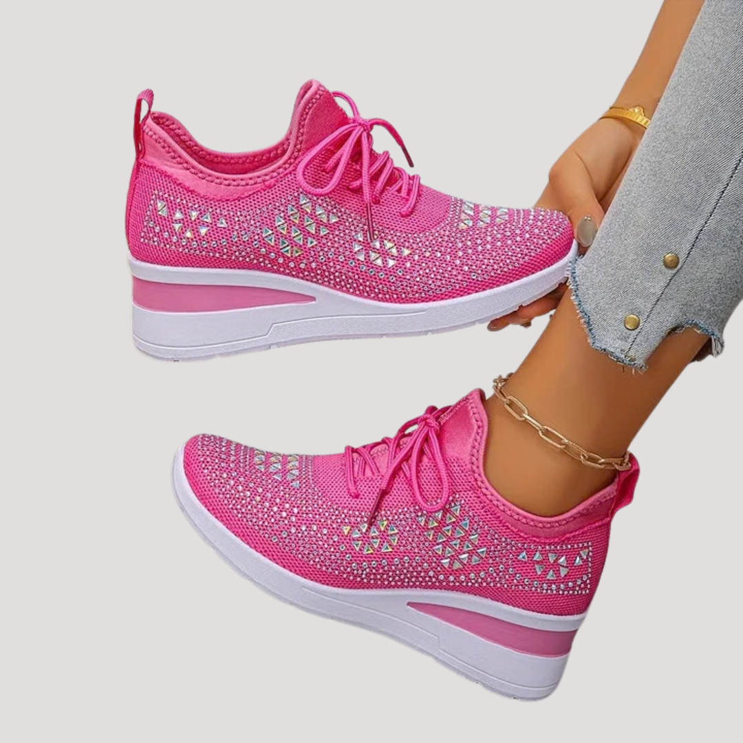 Juliette | Women's Rhinestone Platform Sneakers - White - Image 7