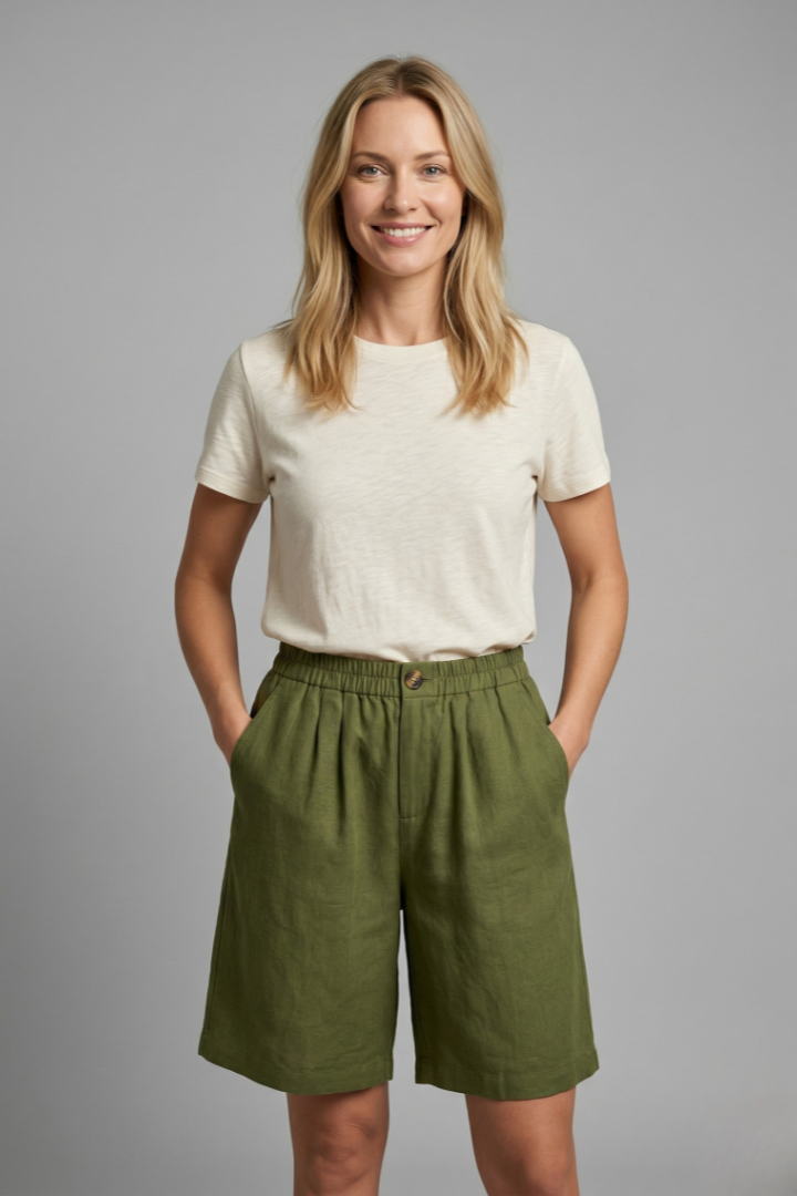 Juniper | Women's Elastic Waist Relaxed Fit Shorts - Green - Image 2